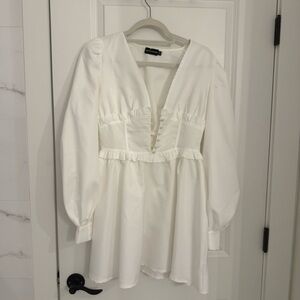 PrettyLittleThing White Long Sleeve Dress